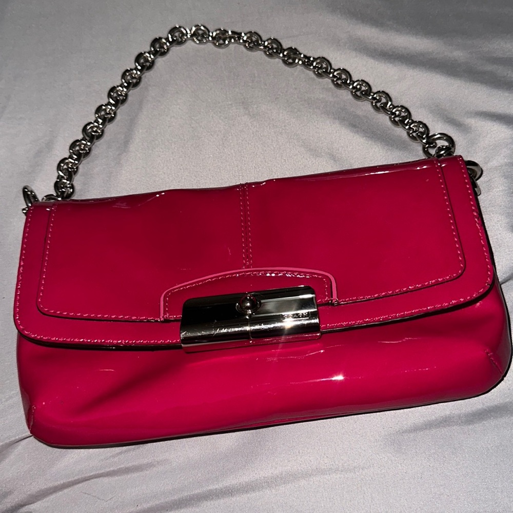 NWOT coach magenta patented leather with silver accents so cute new love ❤️ - Picture 1 of 8